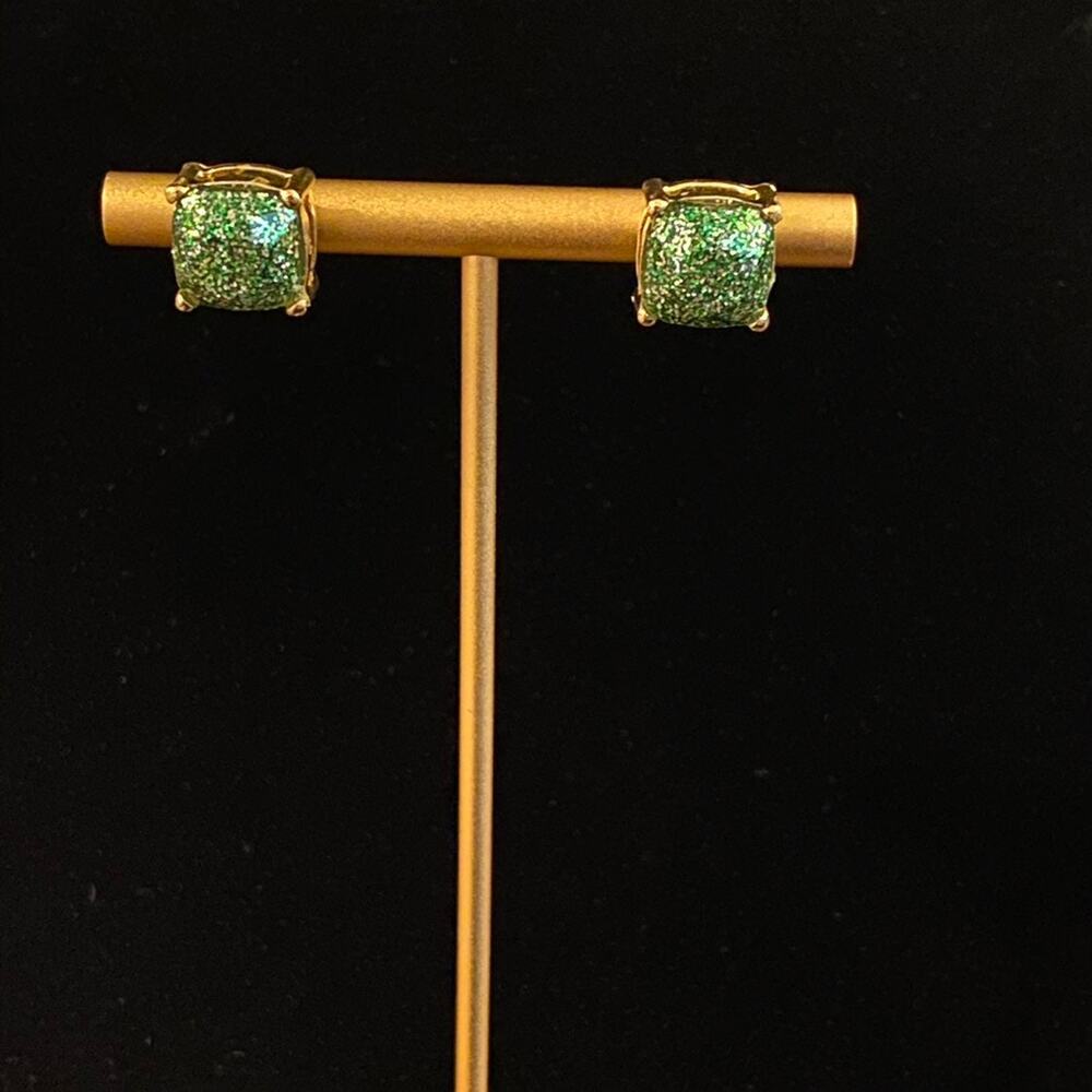 Green Fine Glitter Gold Studs Earrings NEW